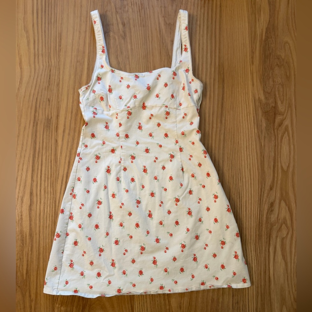 H&M White Dress with Red Floral Pattern